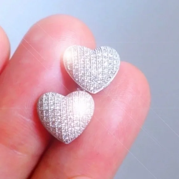 Lab created micro pave heart diamond earrings - Picture 3 of 5
